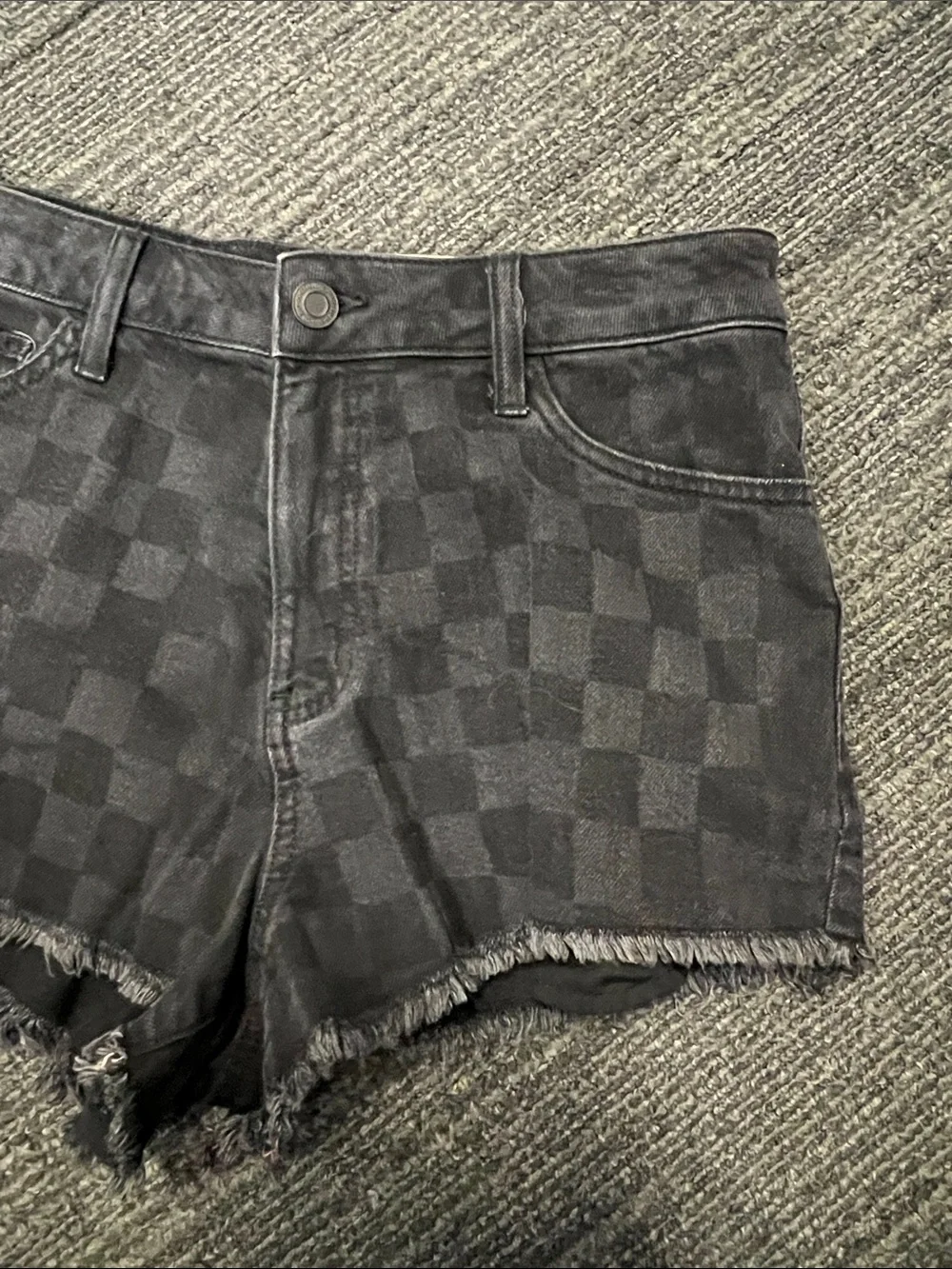 SO Black Checkerboard Denim Shorties